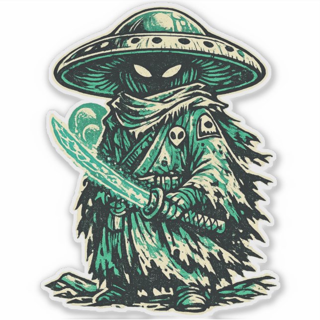Sticker Mushroom Alien Ronin — Vagabond de l'Espace Rétro  (Devant)