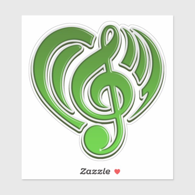 Sticker Musical Love Green Heart Music Note DJ (Feuille)