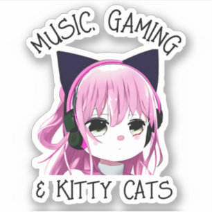 Sticker Musique, Jeu et Kitty Chat Anime Girl