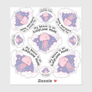 Sticker My Brain Airplane Mode Funny Jellyfish Brain Fog 