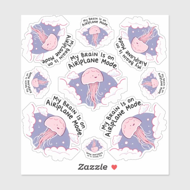 Sticker My Brain Airplane Mode Funny Jellyfish Brain Fog  (Feuille)
