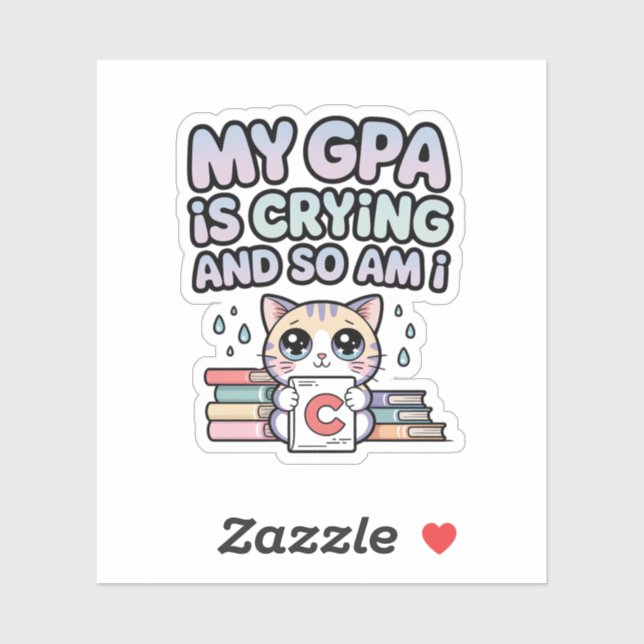Sticker My GPA Is Crying and So Am I – Kawaii Cat Student (Feuille)