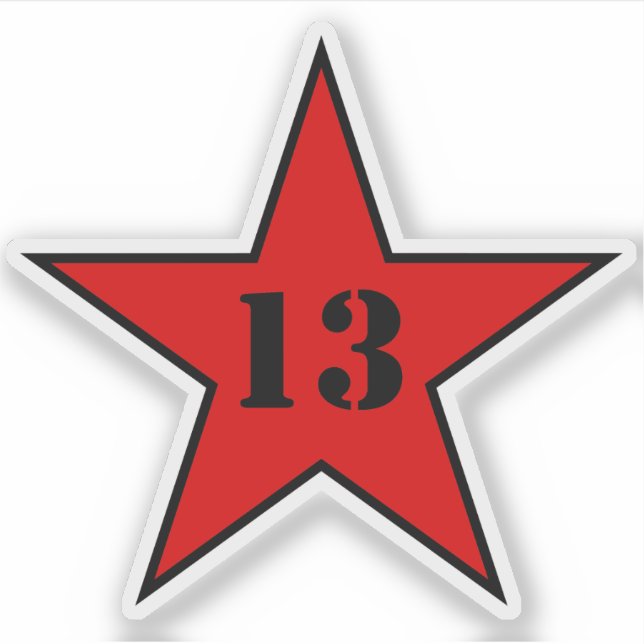 Sticker My Lucky Number Star - Numéro 13 - v2 (rouge) (Devant)