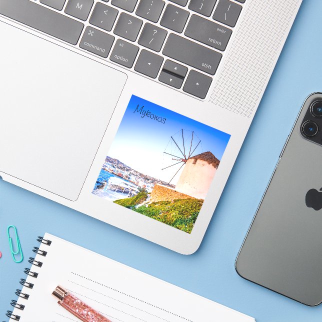 Sticker Myconos (Ordinateur portable avec iPhone)