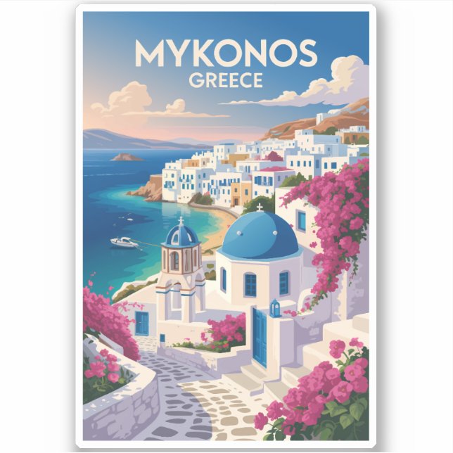 Sticker Mykonos Greece Coast Travel Art Vintage (Devant)