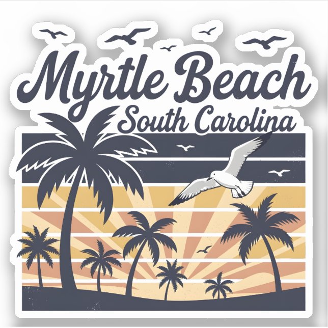 Sticker Myrtle Beach Caroline du Sud Rétro Coucher de Sole (Devant)