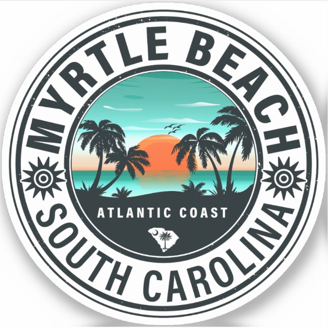 Sticker Myrtle Beach South Carolina Retro Sunset Souvenirs (Devant)