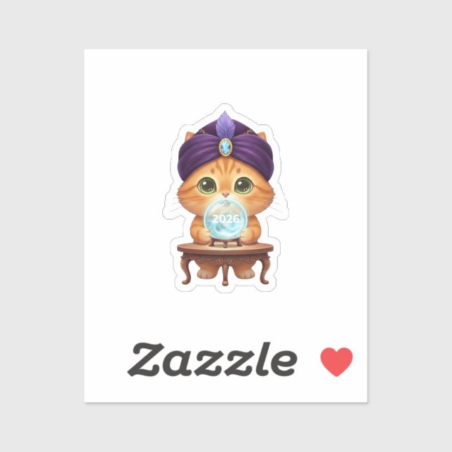 Sticker Mystical Fortune Teller Cat Crystal Ball New Year  (Feuille)