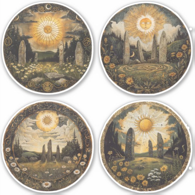Sticker Mythologie celtique et symboles du soleil Litha (Devant)