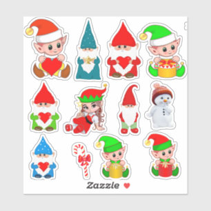 Sticker Nains de Noël, Elfes et Bonhomme de neige assortis