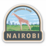 Sticker Nairobi National Park Giraffe Travel Art Vintage<br><div class="desc">Conception d'oeuvres vectorielles de Nairobi. Il est clôturé sur trois côtés,  tandis que la frontière sud ouverte permet aux animaux migrateurs de se déplacer entre le parc.</div>