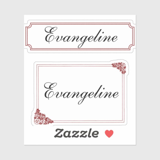 Sticker Name in Cursive Script with Burgundy Borders (Feuille)