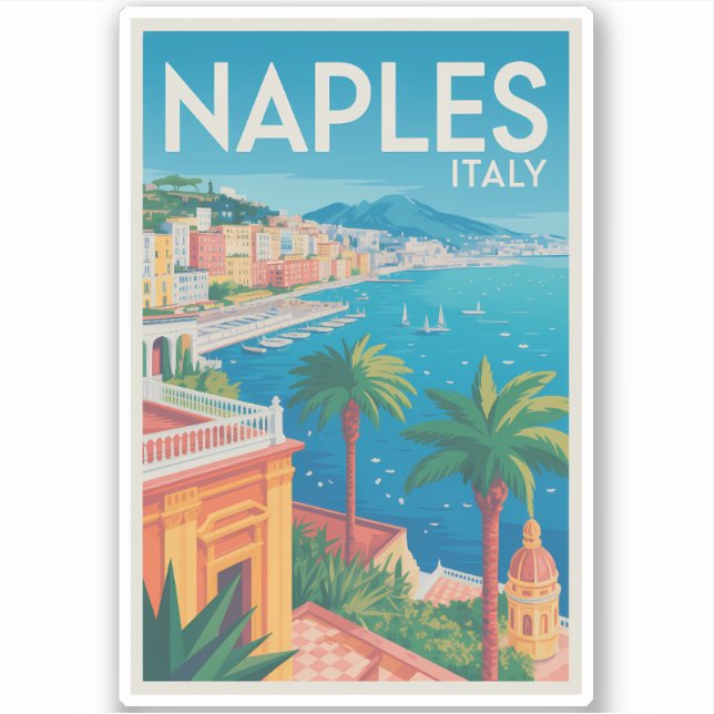Sticker Naples Italy Illustration Travel Art Vintage (Devant)