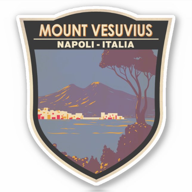 Sticker Naples Mont Vesuvius Travel Art Vintage (Devant)