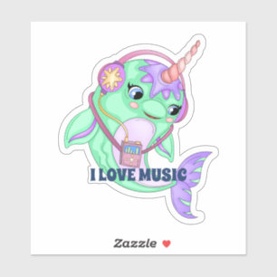 Sticker Narwhal I Love Music