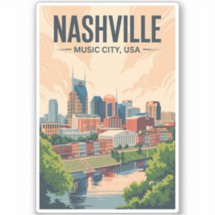 Sticker Nashville Tennessee Skyline Voyage Art Vintage