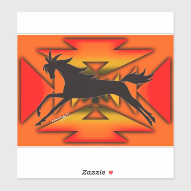 Sticker Native American plains style horse with orange bac (Feuille)