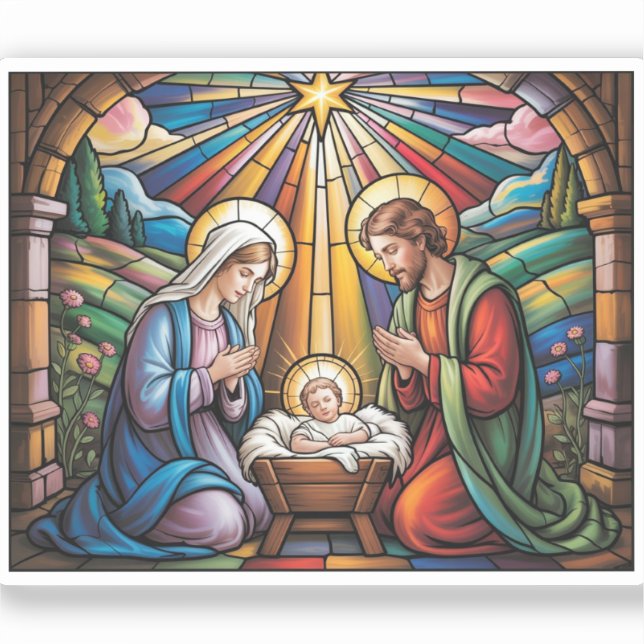 Sticker Nativity Stained Glass Art – Holy Family Christmas (Recto)