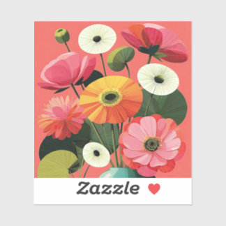 Sticker Nature morte de vase floral coloré du milieu du si