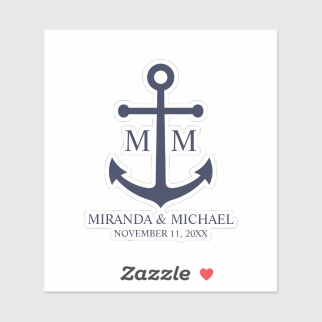 Sticker Nautical Navy Blue Anchor Wedding (Feuille)