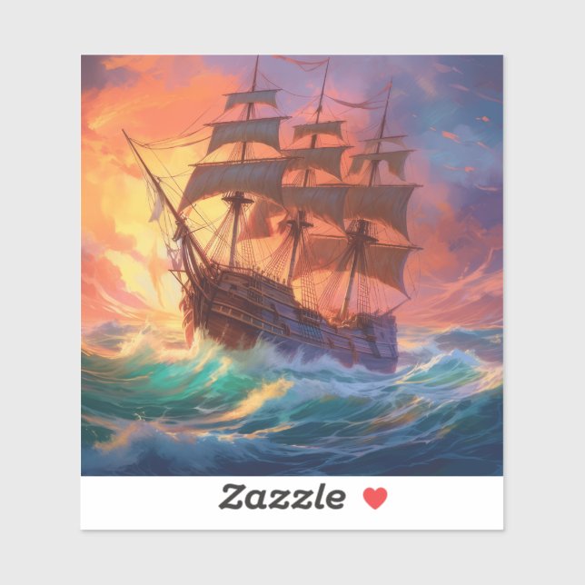 Sticker Navire À Voile Sur Une Mer Tempérée (Feuille)
