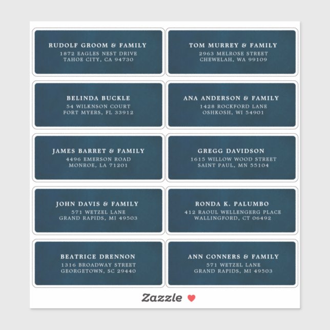 Sticker Navire Blue Custom Wedding Guest Adresse de l'invi (Feuille)