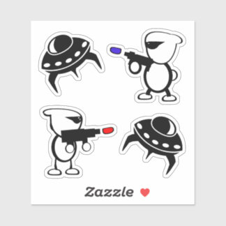 Sticker Navire spatial et Aliens avec pistolets laser