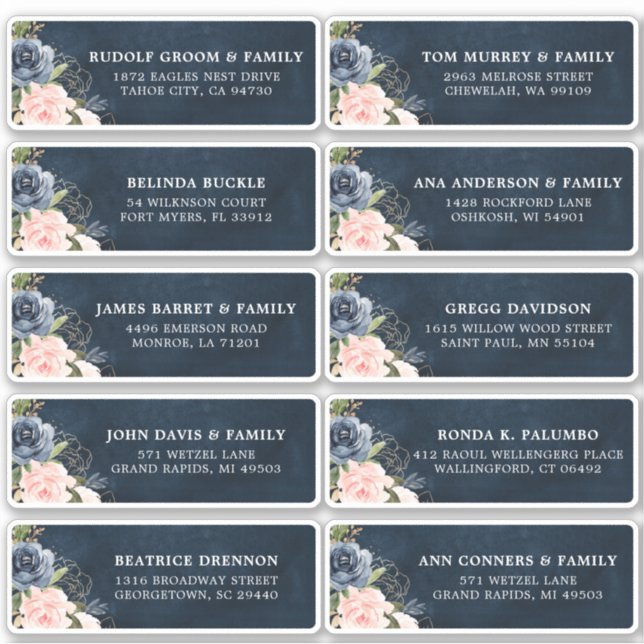 Sticker Navy Blue Blush rose Floral Mariage Adresse d'invi (Devant)