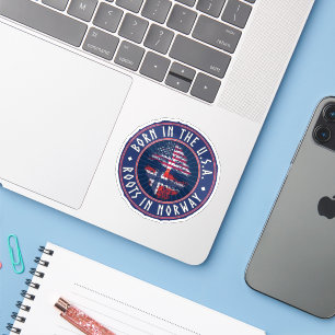 Sticker « Né aux États-Unis · Racines en Norvège » en bleu