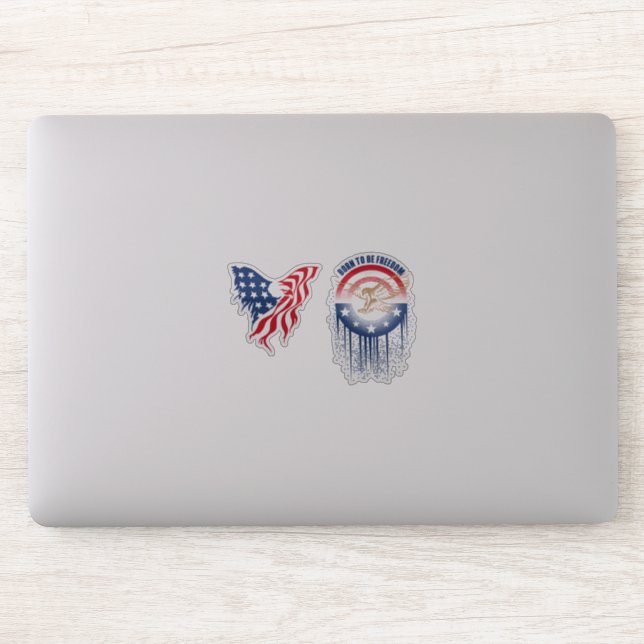 Sticker Né pour être libre Aigle patriotique | 10x10cm (Ordinateur)