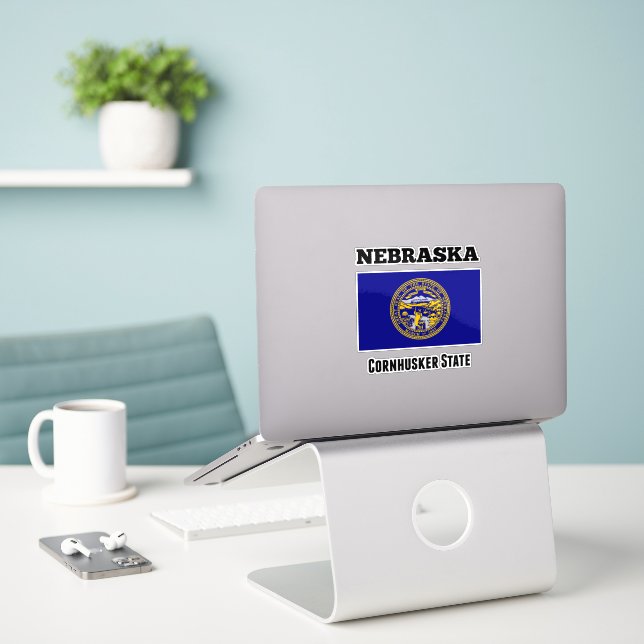 Sticker Nebraska, État Cornhusker, Drapeau (Ordinateur portable sur le bureau)