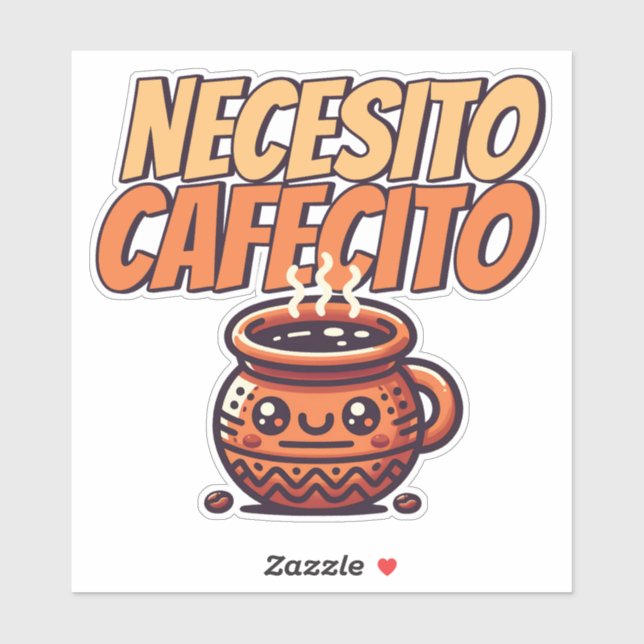 Sticker Necesito Cafecito Cute Coffee Café Spanish (Feuille)