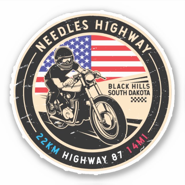 Sticker Needles Highway Motorcycle du Dakota du Sud (Devant)