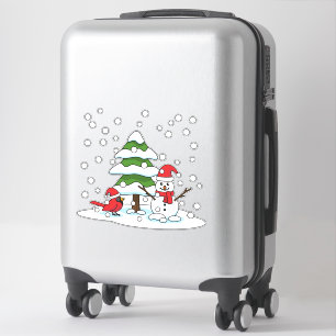 Sticker Neige tombant sur Cardinal, Snowman et Pine Tree