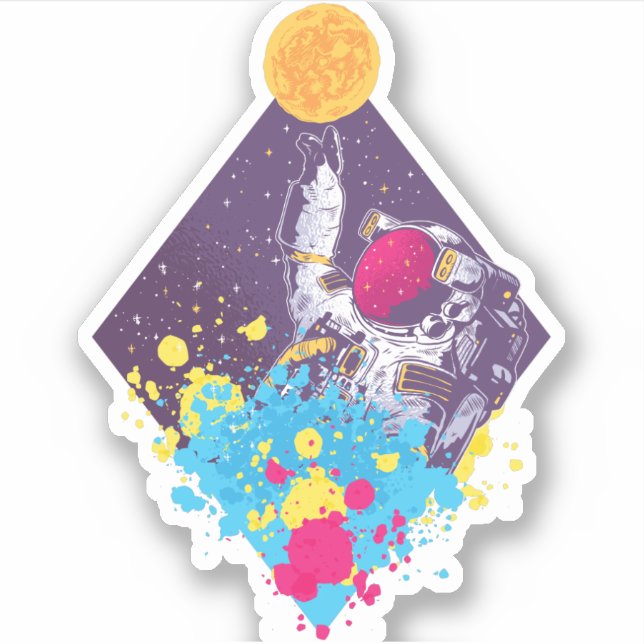 Sticker Neon Astronaut Graphics Cool Ado tendance violet (Devant)