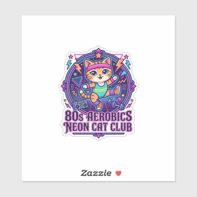 Sticker Néon de chat aérobic des années 80 - Conception dr (Feuille)