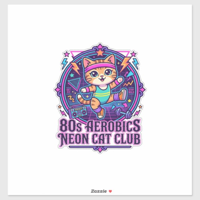 Sticker Néon de chat aérobic des années 80 - Conception dr (Feuille)