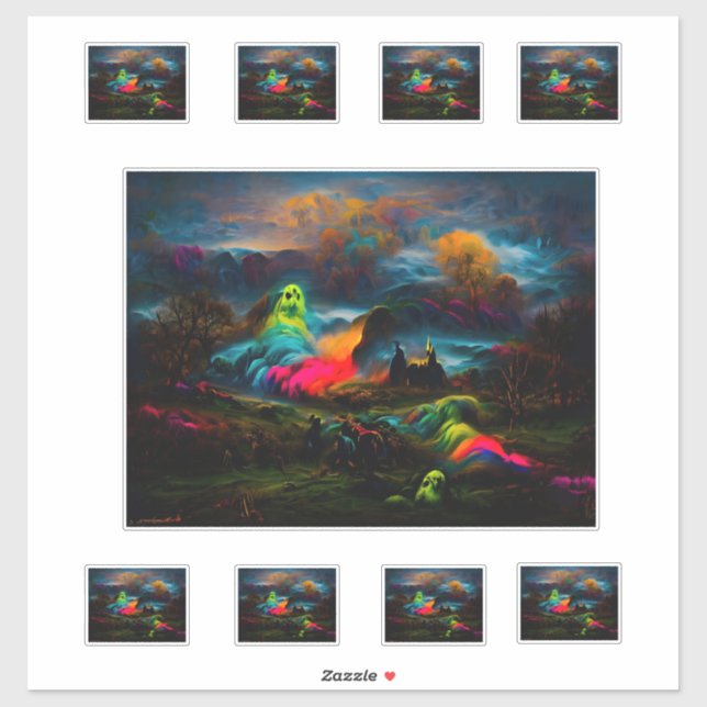 Sticker Neon Ghosts dans un paysage d'Imaginaire hanté (Feuille)