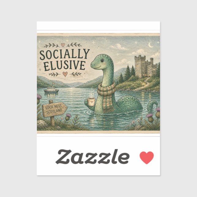 Sticker Nessie Cryptide Confortable Élusive Socialement Lo (Feuille)