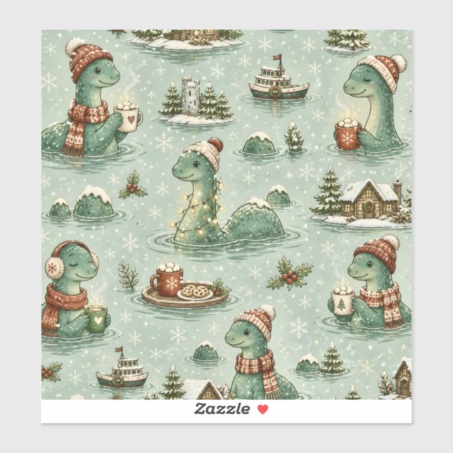 Sticker Nessie de Noël Monstre du Loch Ness Confortable Cr (Feuille)