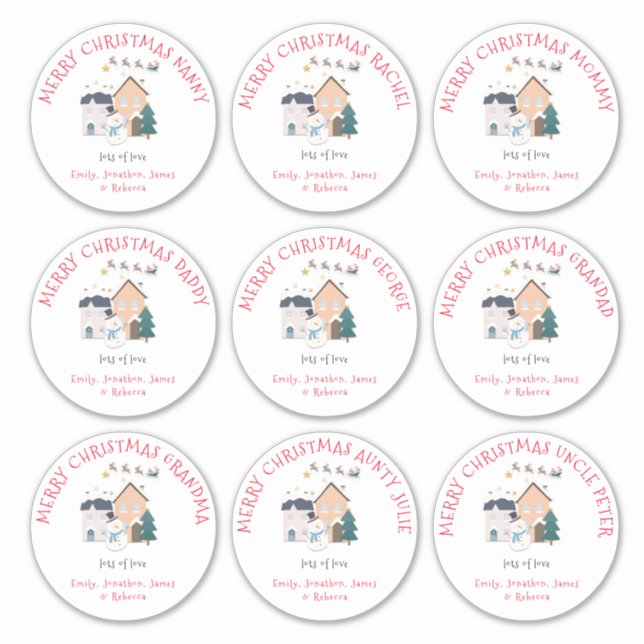 Sticker Neuf grands noms différents cousus Joyeux Noël (Devant)