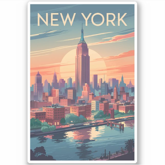Sticker New York City Skyline Travel Art Vintage (Devant)