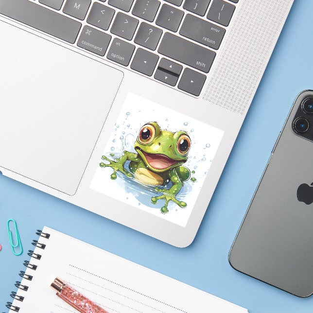 Sticker Nice Funny grenouille verte (Ordinateur portable avec iPhone)