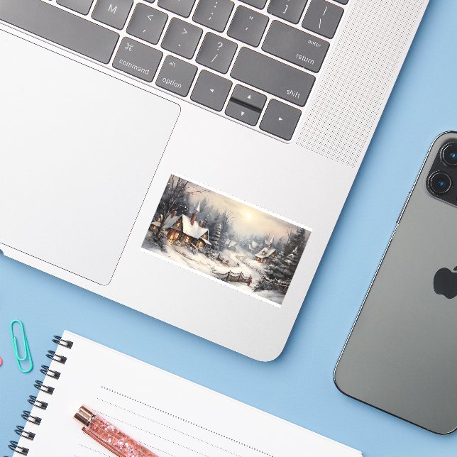 Sticker Nice village la nuit de Noël (Ordinateur portable avec iPhone)