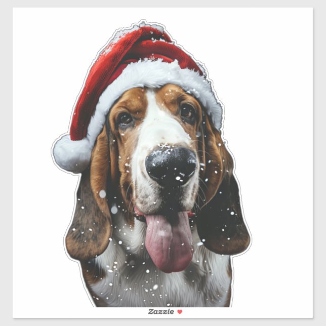 Sticker Noël de Basset Hound (Feuille)