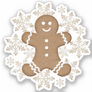 Sticker Noël Gingerbread Homme et Snowflakes