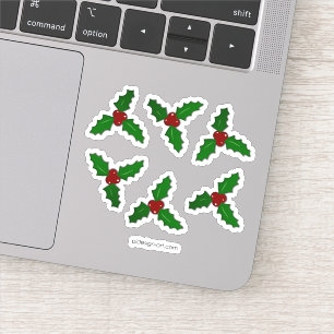 Sticker Noël Holly brindille rouge vert vacances déco