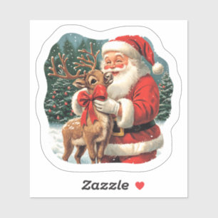 Sticker Noël Joie avec Père Noël et Reindeer
