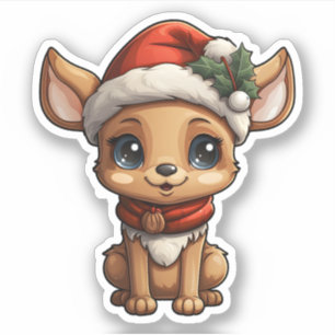 Sticker Noel Jote Reindeer portant le chapeau du Père Noël