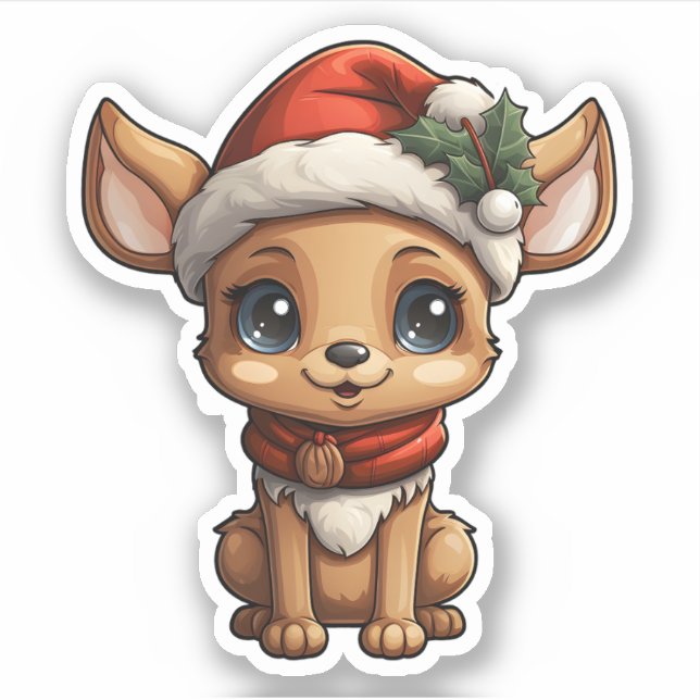 Sticker Noel Jote Reindeer portant le chapeau du Père Noël (Devant)